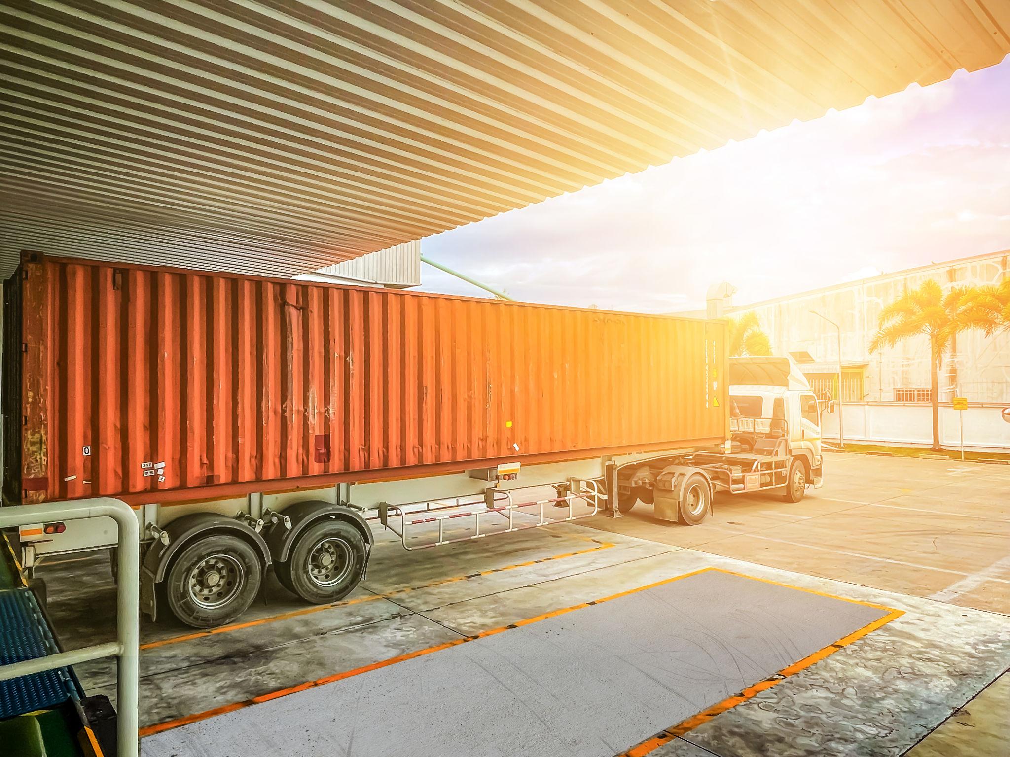 Intermodal logistics cargo containers ready for international transit